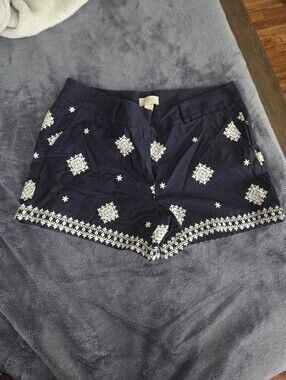 LOFT Navy Embroidered  Shorts